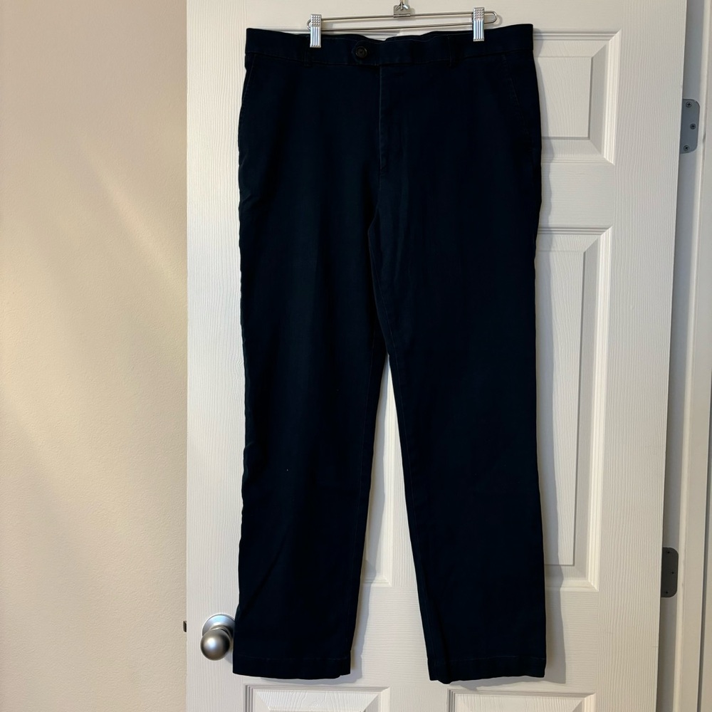 Stafford Cotton Trouser Mens 34x32 Classic Fit Blue Stretch Sawtooth Waistband